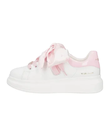 Pantofi sport cu sireturi din satin, Alb/Roz pastel