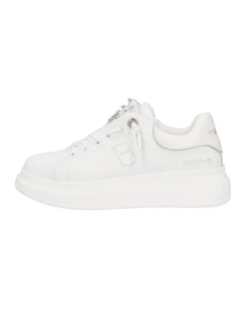 Pantofi sport din piele si piele ecologica, Alb/Bej deschis