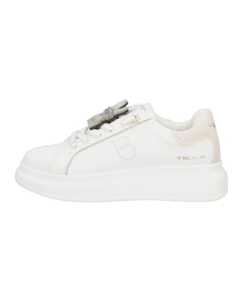 Pantofi sport din piele si piele ecologica, Alb/Bej deschis