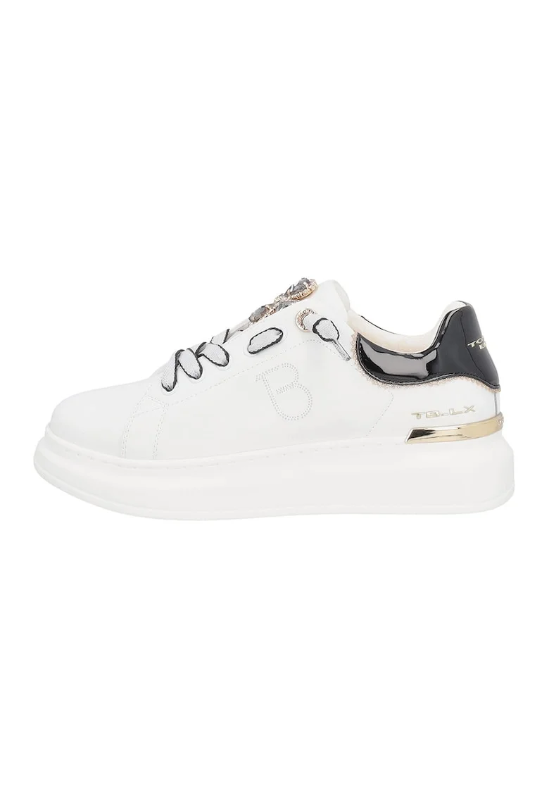 Pantofi sport din piele si piele ecologica, Alb/Negru