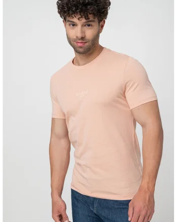 Tricou din bumbac cu decolteu la baza gatului, Roz somon