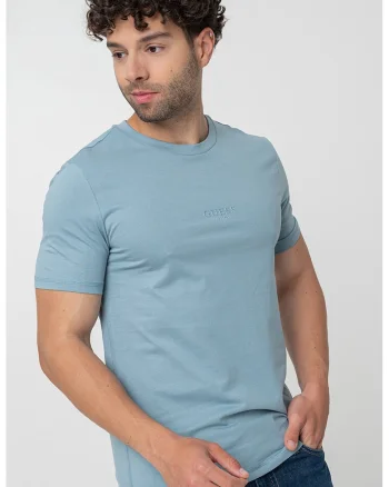 Tricou din bumbac cu decolteu la baza gatului, Albastru prafuit