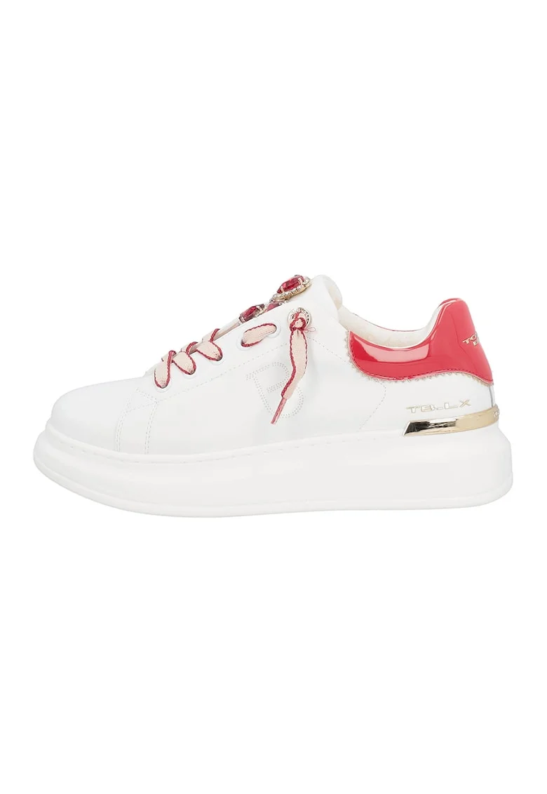 Pantofi sport din piele si piele ecologica, Rosu/Alb