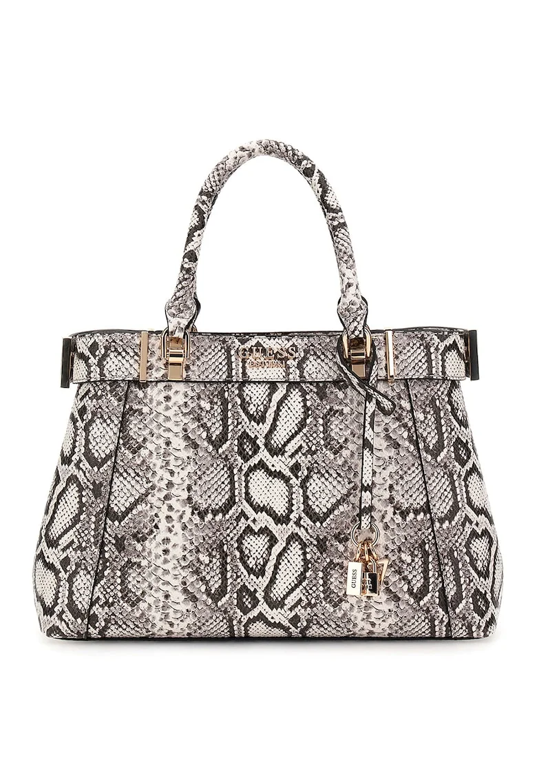 Geanta shopper din piele ecologica cu model animal print Anadela, Alb murdar/Gri inchis