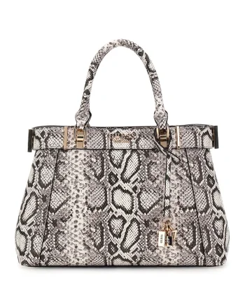 Geanta shopper din piele ecologica cu model animal print Anadela, Alb murdar/Gri inchis