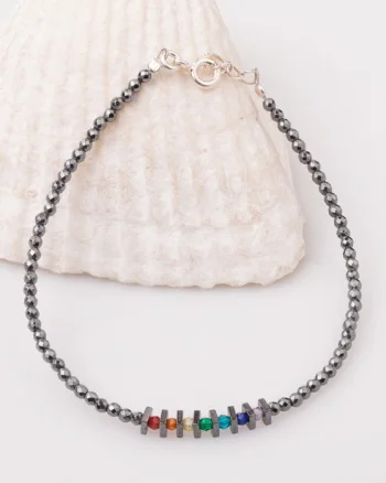 Bratara subtire din hematit gri si cubic zirconia multicolor