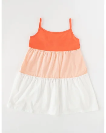 Rochie de plaja cu model colorblock, Alb/Coral/Piersica