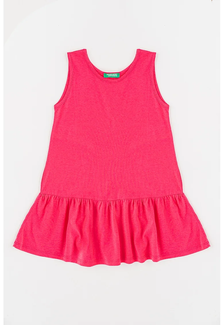 Rochie cu volane in partea inferioara, fara maneci, Fucsia