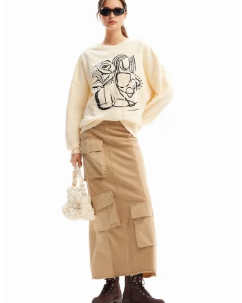 Bluza de trening cu imprimeu grafic, Negru/Alb murdar
