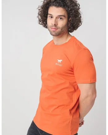 Tricou de bumbac cu decolteu la baza gatului, Alb/Portocaliu stins