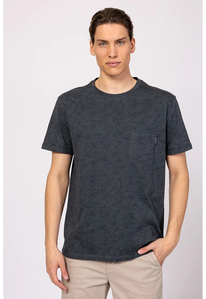 Tricou cu decolteu la baza gatului si buzunar aplicat pe piept Majda, Negru/Verde feriga