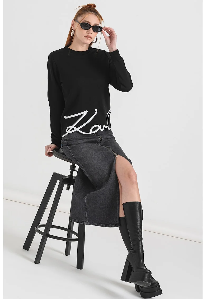 Bluza de trening cu decolteu la baza gatului Signature, Negru/Alb optic