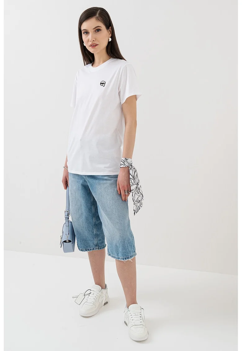 Tricou de bumbac cu decolteu la baza gatului, Alb