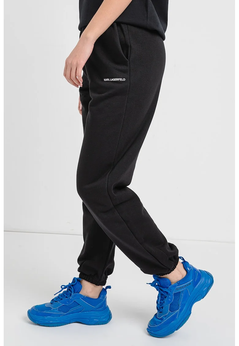 Pantaloni de trening din amestec de bumbac organic cu talie inalta, Negru