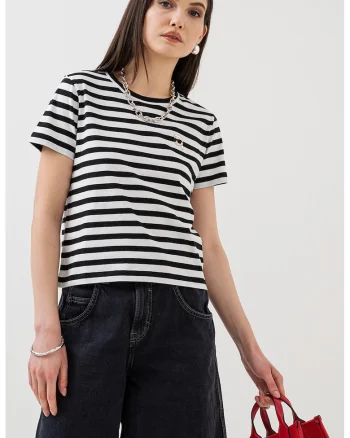Tricou regular fit de bumbac organic, Alb/Negru