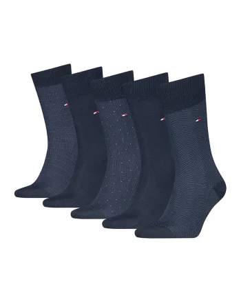 Set de sosete lungi uni cu logo si model - 5 perechi, Albastru inchis/Albastru ultramarin