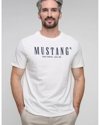 Tricou cu decolteu la baza gatului si imprimeu logo, Alb/Negru
