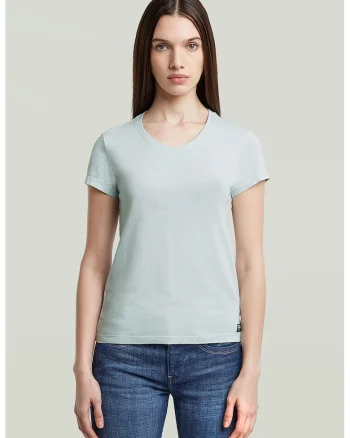 Tricou de bumbac organic cu decolteu in V Eyben, Albastru glaciar