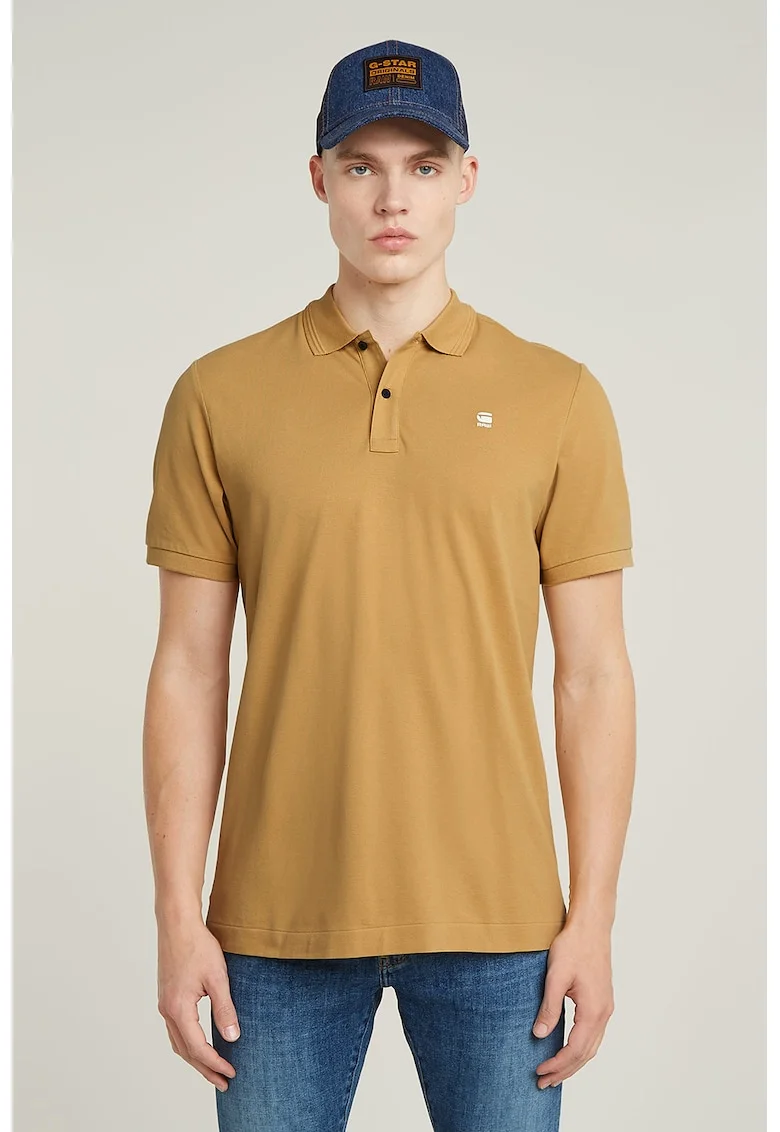 Tricou polo slim fit din material pique Dunda, Caramel