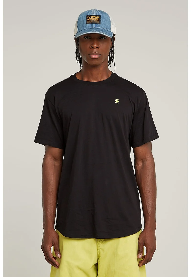 Tricou din bumbac organic cu imprimeu logo, Negru/Galben pal/Alb optic
