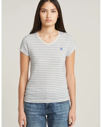 Tricou de bumbac organic cu decolteu in V Eyben, Albastru pastel/Albastru royal/Alb optic