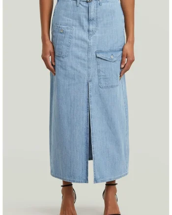 Fusta din denim cu croiala dreapta si buzunare, Albastru