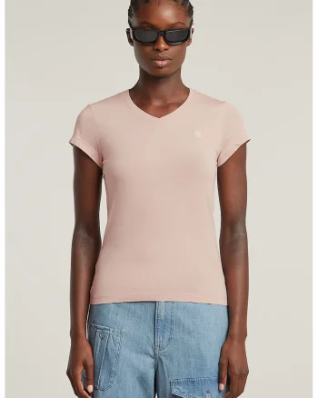 Tricou de bumbac organic cu decolteu in V Eyben, Roz pastel