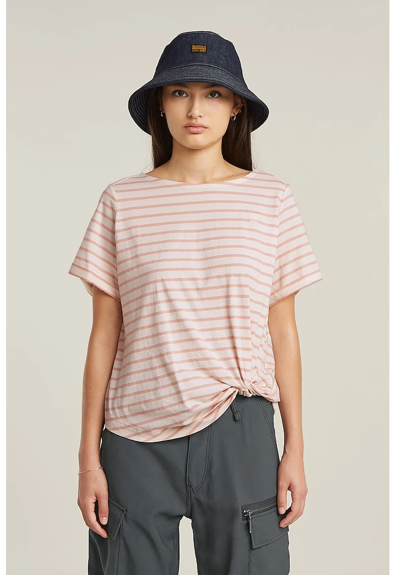 Tricou din bumbac organic cu model in dungi, Roz deschis/Alb murdar