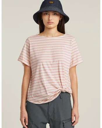 Tricou din bumbac organic cu model in dungi, Roz deschis/Alb murdar