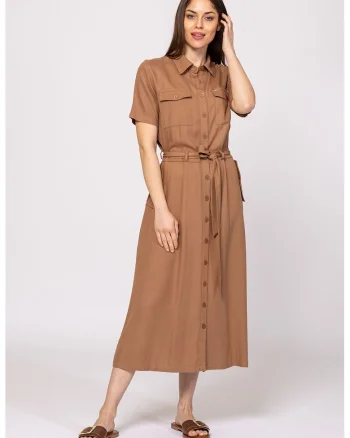 Rochie midi cu buzunare laterale Vedbi, Caramel