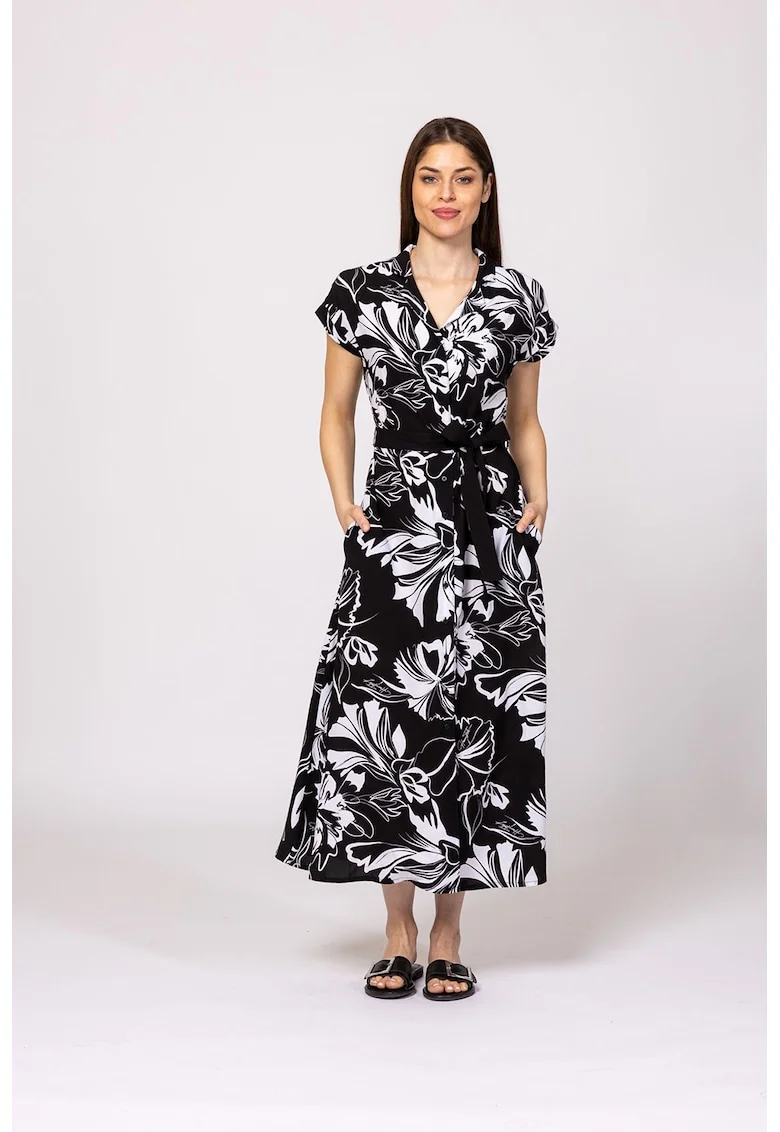 Rochie midi cu buzunare laterale Vernica, Negru/Alb optic