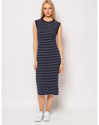 Rochie midi din amestec de modal cu model in dungi Vivero, Alb/Bleumarin