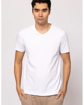 Tricou cu decolteu in V si model uni Money, Alb optic