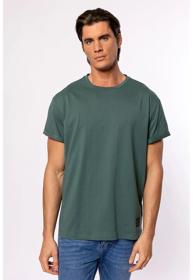 Tricou de bumbac cu decolteu la baza gatului Meren, Verde feriga