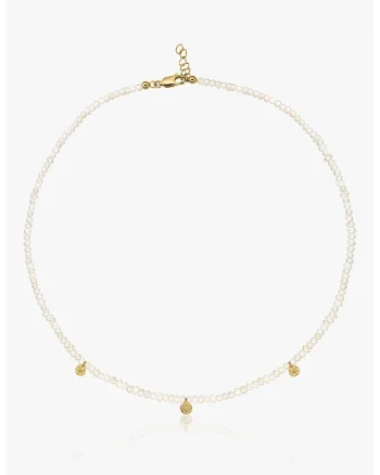 Colier placat cu aur de 14K si decorat cu perle, Alb/Auriu