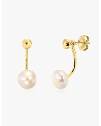 Cercei placati cu aur de 14K si decorati cu perle, Alb/Auriu