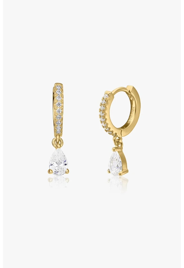 Cercei placati cu aur de 14K si decorati cu zirconia, Auriu/Transparent