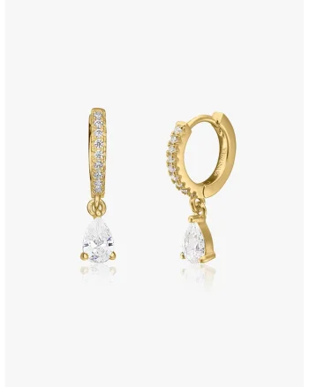 Cercei placati cu aur de 14K si decorati cu zirconia, Auriu/Transparent