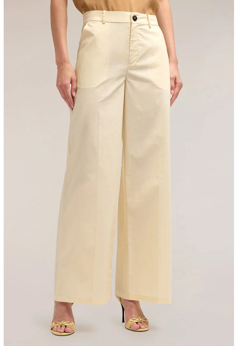 Pantaloni ampli cu talie inalta, Crem