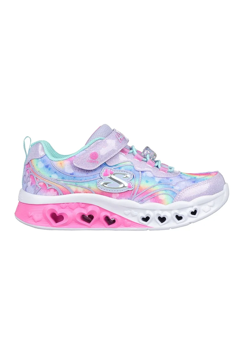 Pantofi sport cu inchidere velcro si lumini LED Flutter Heart Lights, Roz aprins/Lila/Albastru
