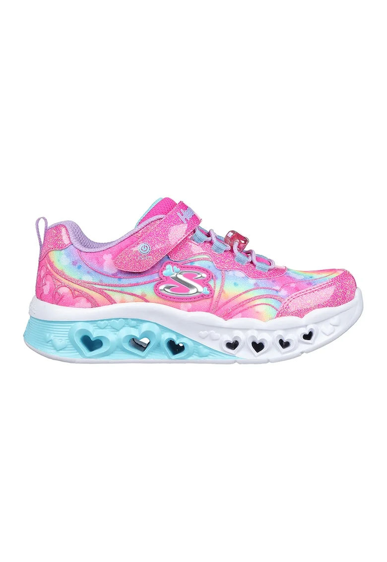 Pantofi sport cu inchidere velcro si lumini LED Flutter Heart Lights, Albastru lavanda/Roz aprins