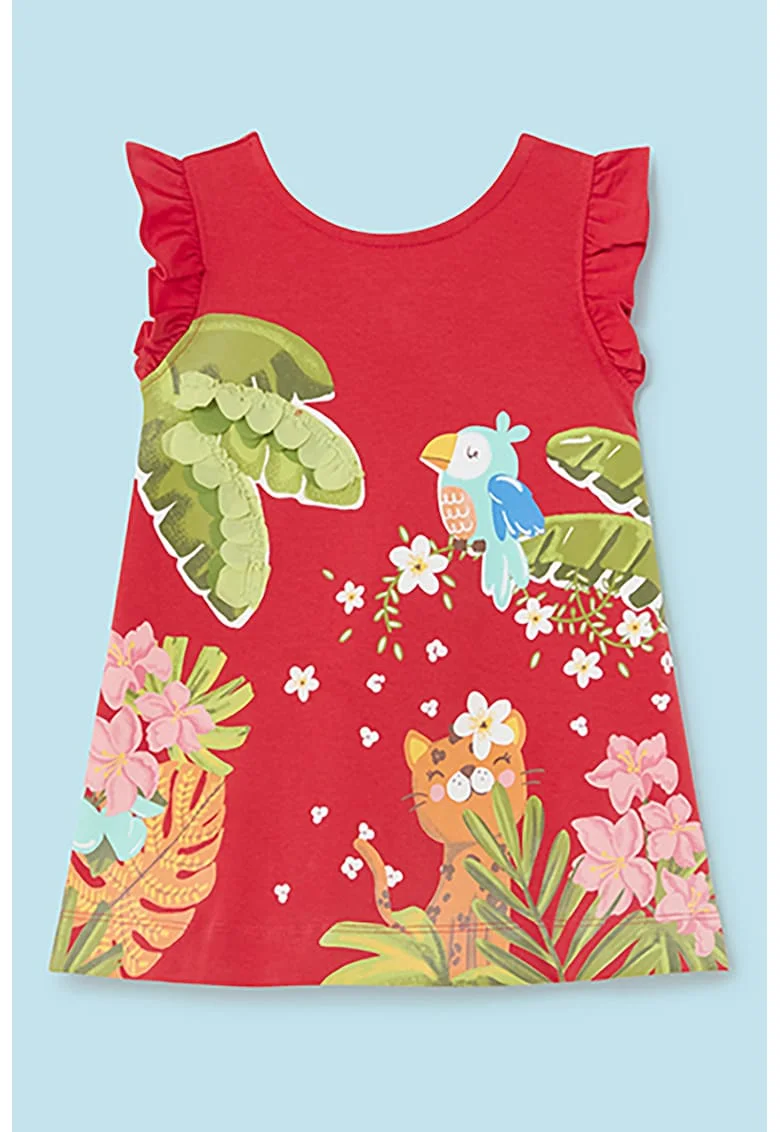 Rochie fara maneci cu imprimeu grafic, Rosu/Verde/Portocaliu