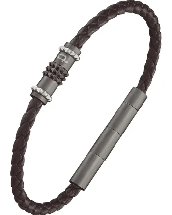 Bratara din piele cu aspect tesut, Negru