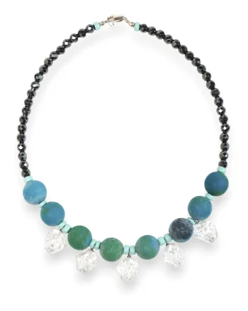 Colier  cu hematite si margele de chrysocolla, Gri antracit