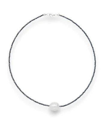 Colier  hematite si perla alba, argint 925