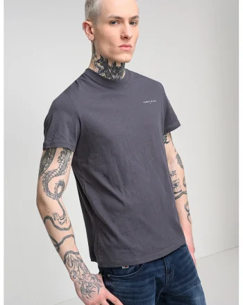 Tricou slim fit cu logo, Gri inchis