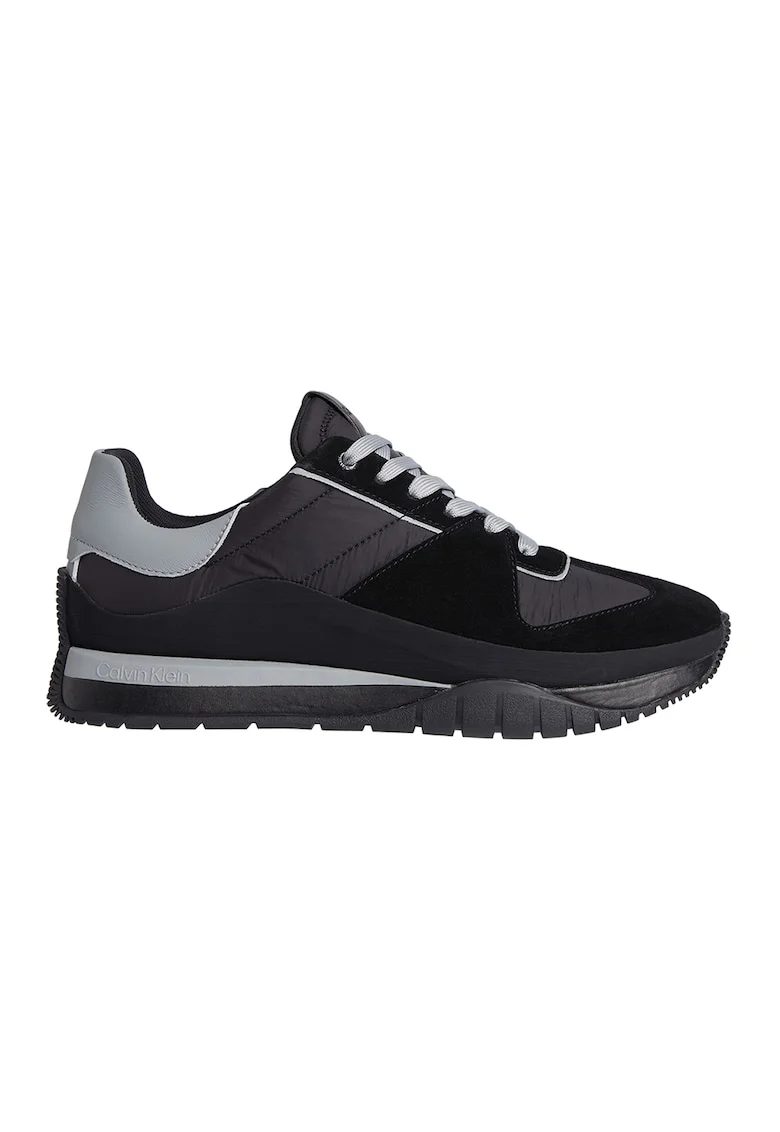 Pantofi sport cu detalii de piele intoarsa, Negru/Gri cenusiu
