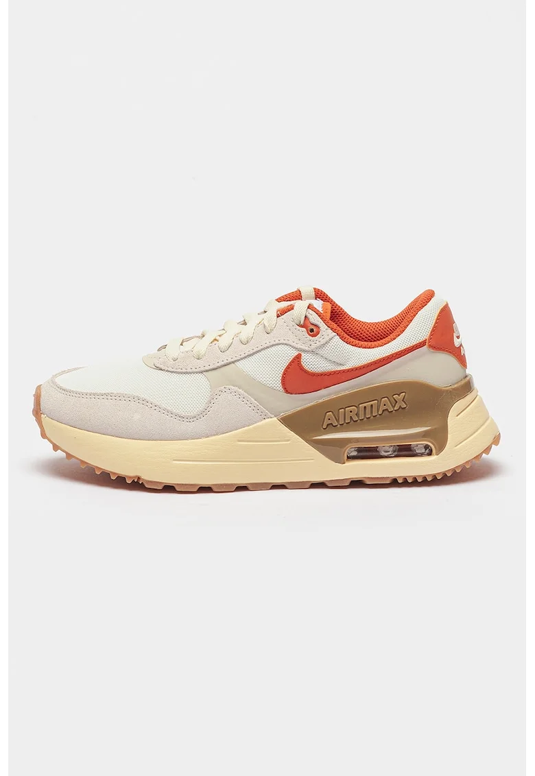Pantofi sport cu insertii din plasa Air Max, Alb/Caramiziu/Alb murdar