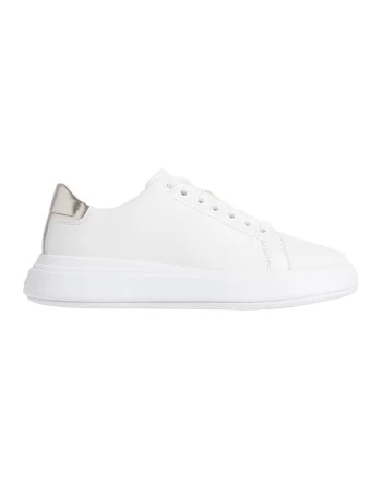 Pantofi sport de piele, Alb/Argintiu