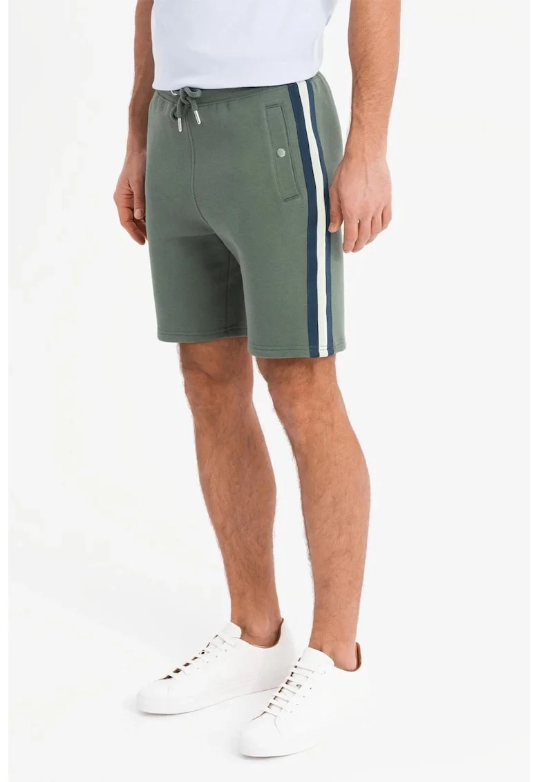 Pantaloni scurti din amestec de bumbac cu buzunare oblice, Verde masliniu